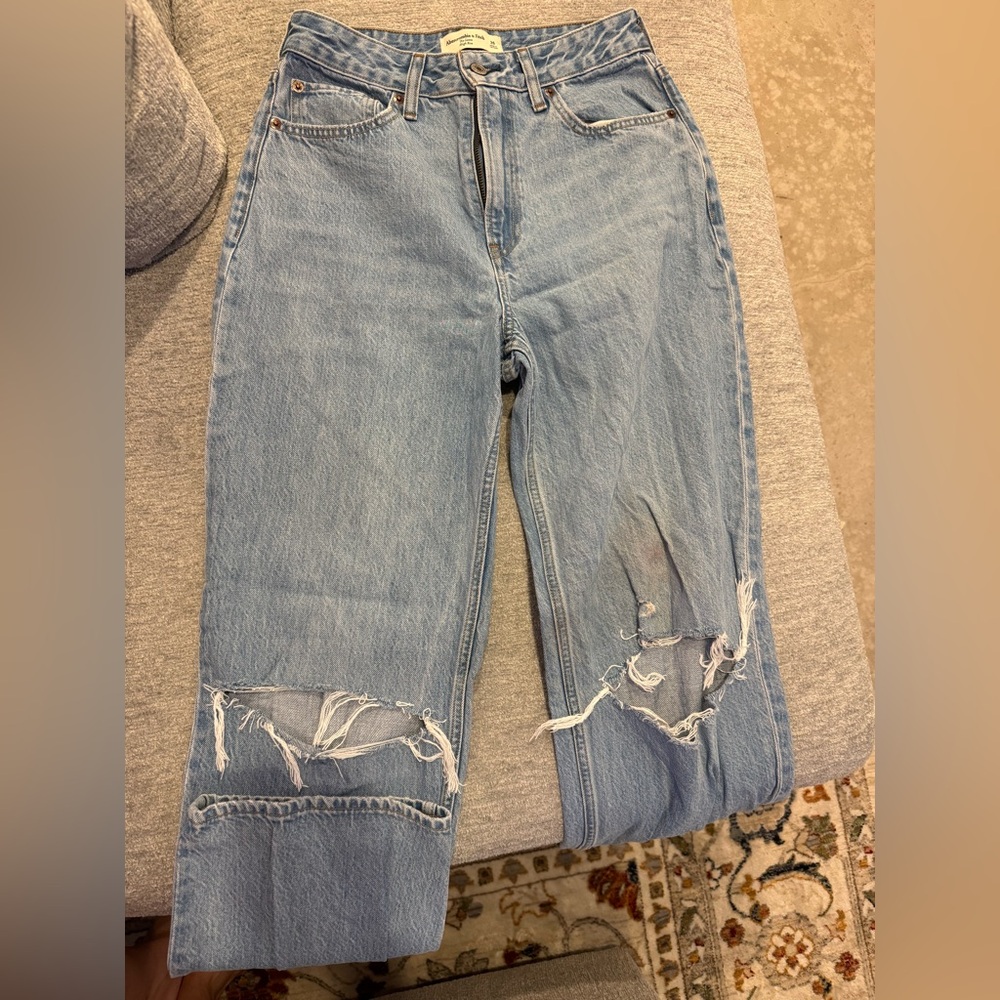 Abercrombie & Fitch Light Blue Distressed Straight Leg Jeans